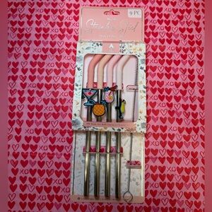 Wellness Reusable Stainless Steel Straws with Bows & Cleaner 4 Pack NWT